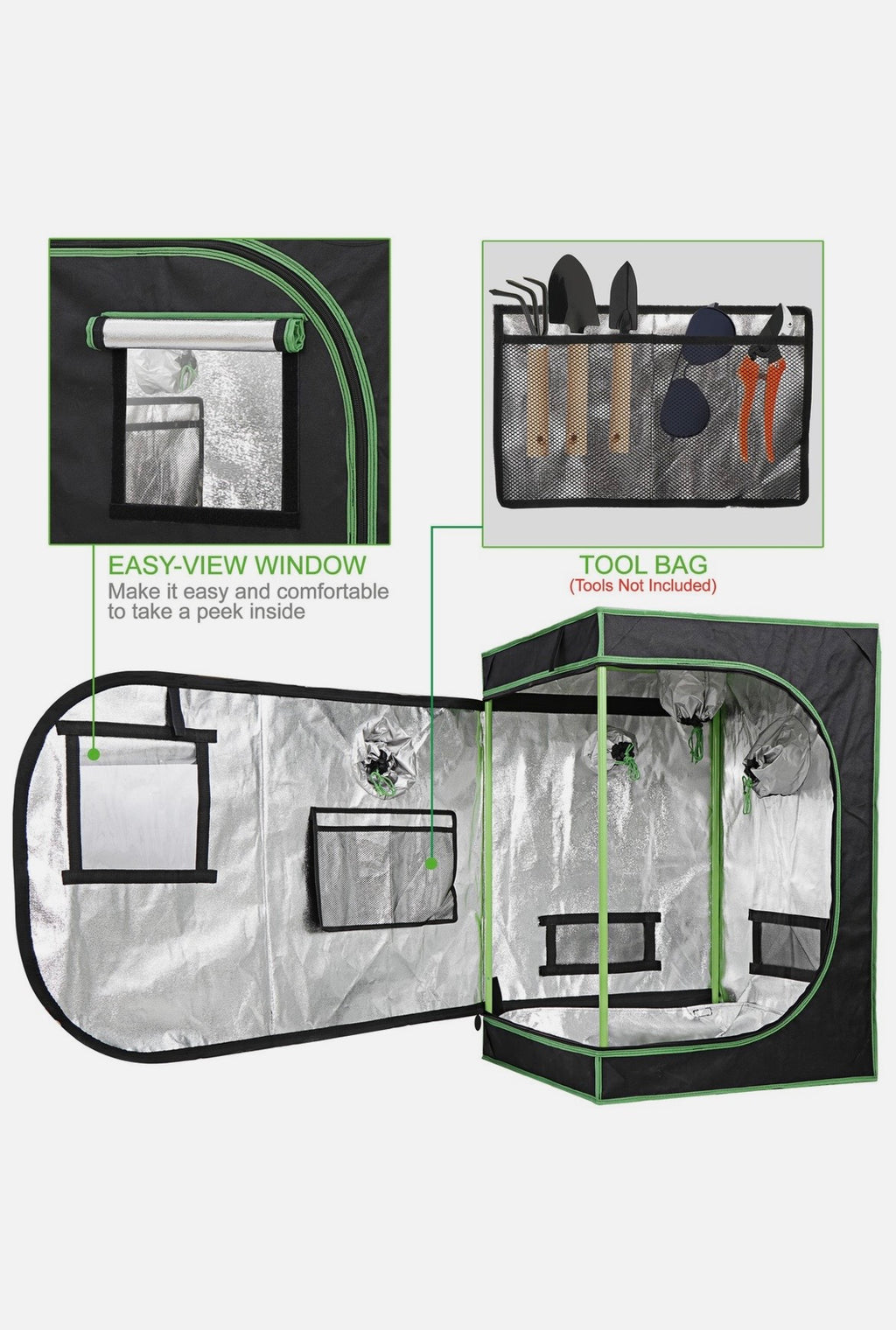 Inside 5x4x2 grow tent showing reflective mylar lining and ventilation openings