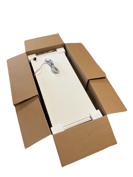 Open cardboard box showing how the grow cabinet is Packaged for shipping