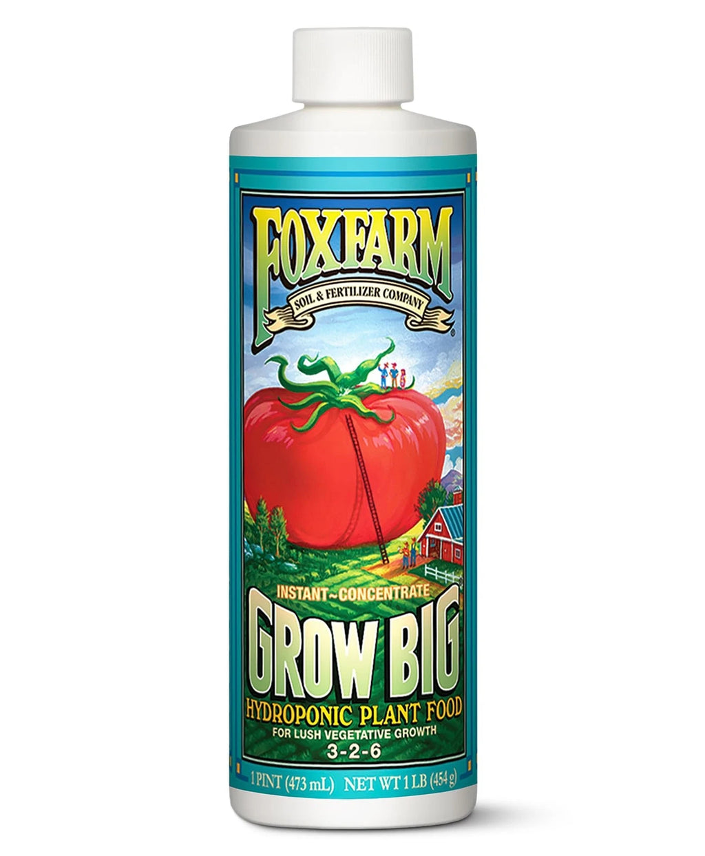 Fox Farm Grow Big hydroponic plant food bottle on a white background