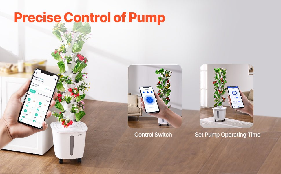 Smart home device with smartphone app control for a hydroponic system.