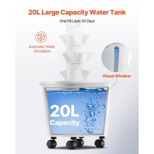 20L large capacity water tank with visual window and automatic water circulation feature on a white background.