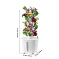 Vertical garden with flowers and measurements on a white background